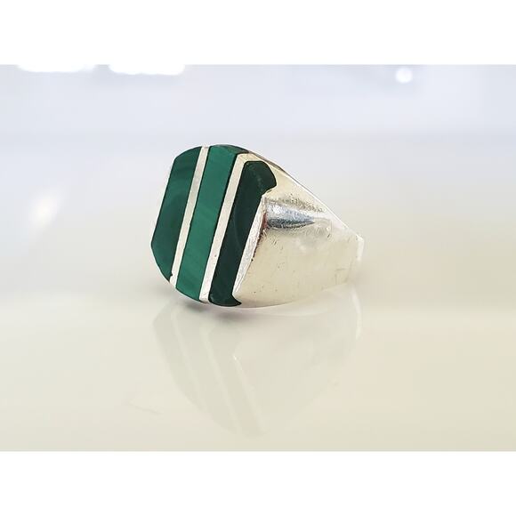 Vintage JPM Mexico Malachite Sterling Silver Ring - Picture 1 of 8